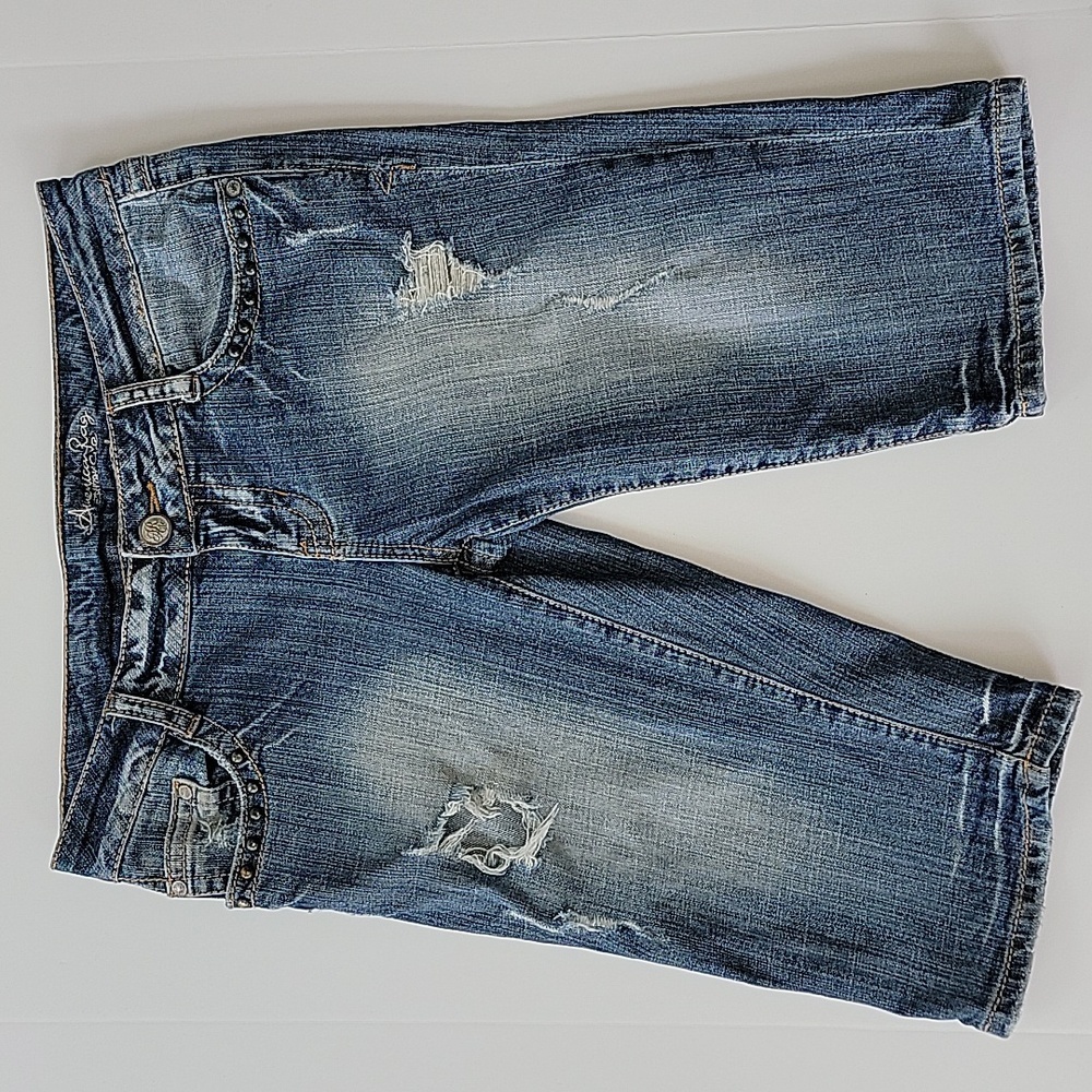 American Rag Bermuda Shorts Denim Blue Jean Distressed Fading Jr Medium Wash 7